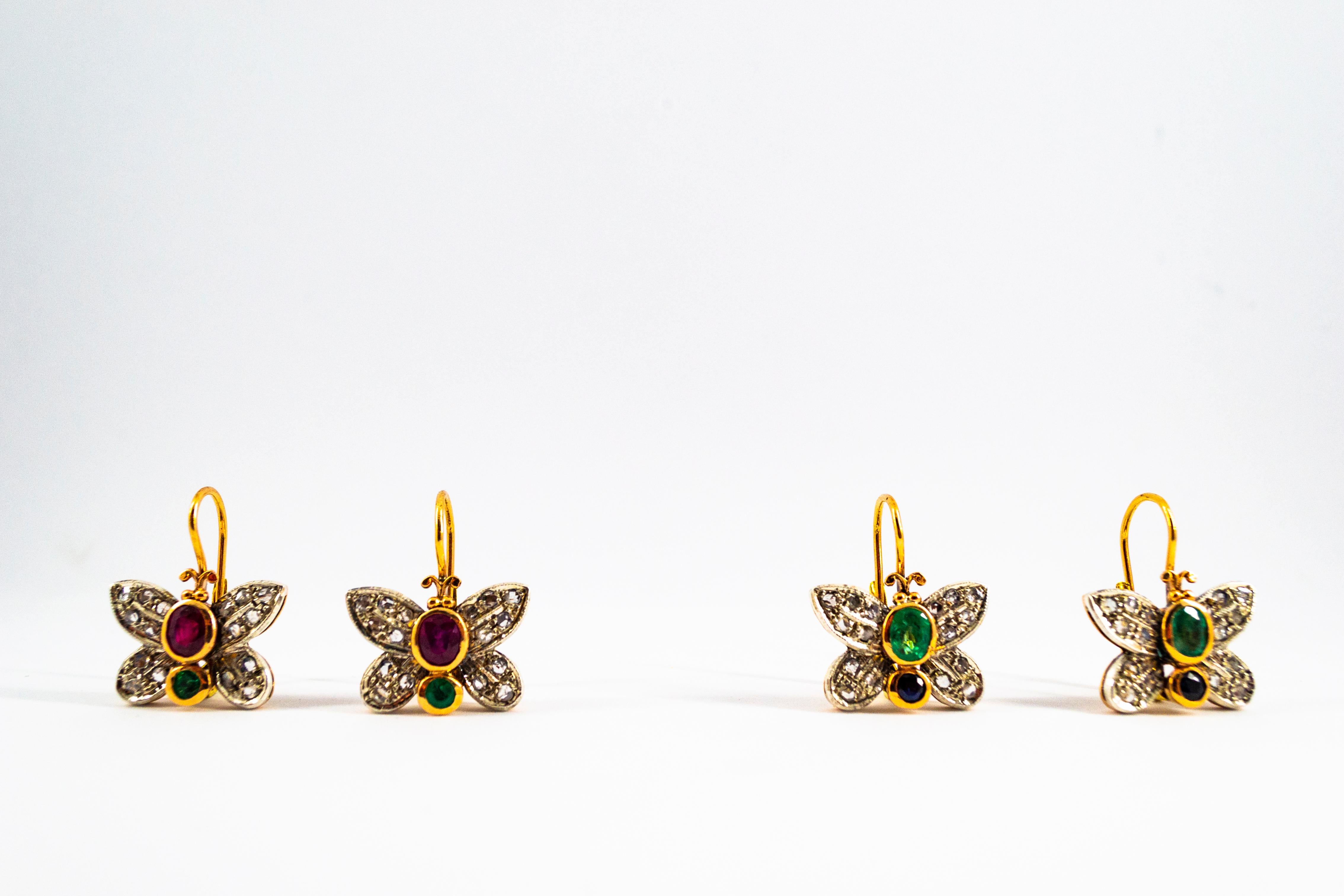 Boucles d'oreilles « papillon » en or jaune avec diamants blancs taille rose et émeraudes de 1,60 carat en vente 5
