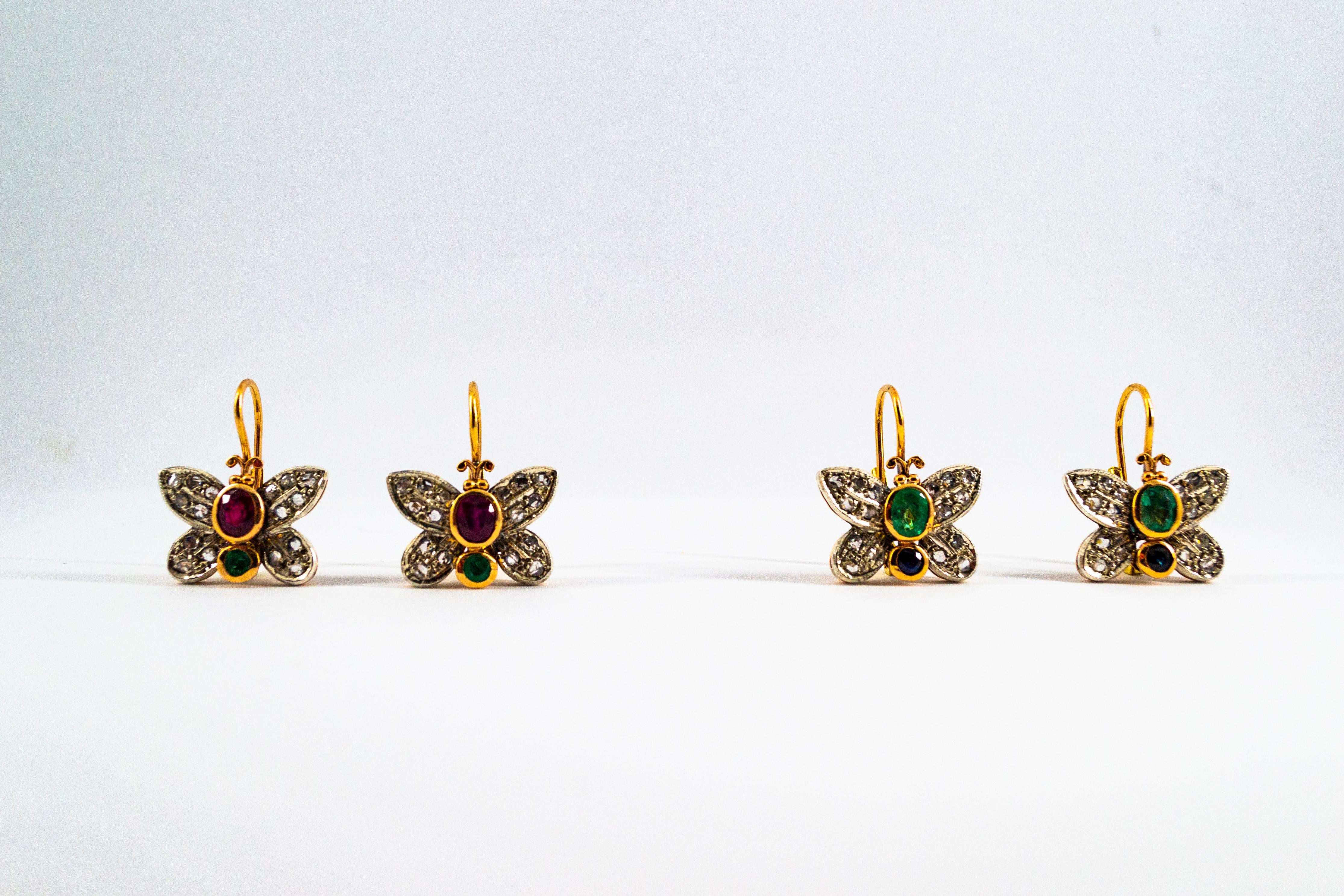 Boucles d'oreilles « papillon » en or jaune avec diamants blancs taille rose et émeraudes de 1,60 carat en vente 6