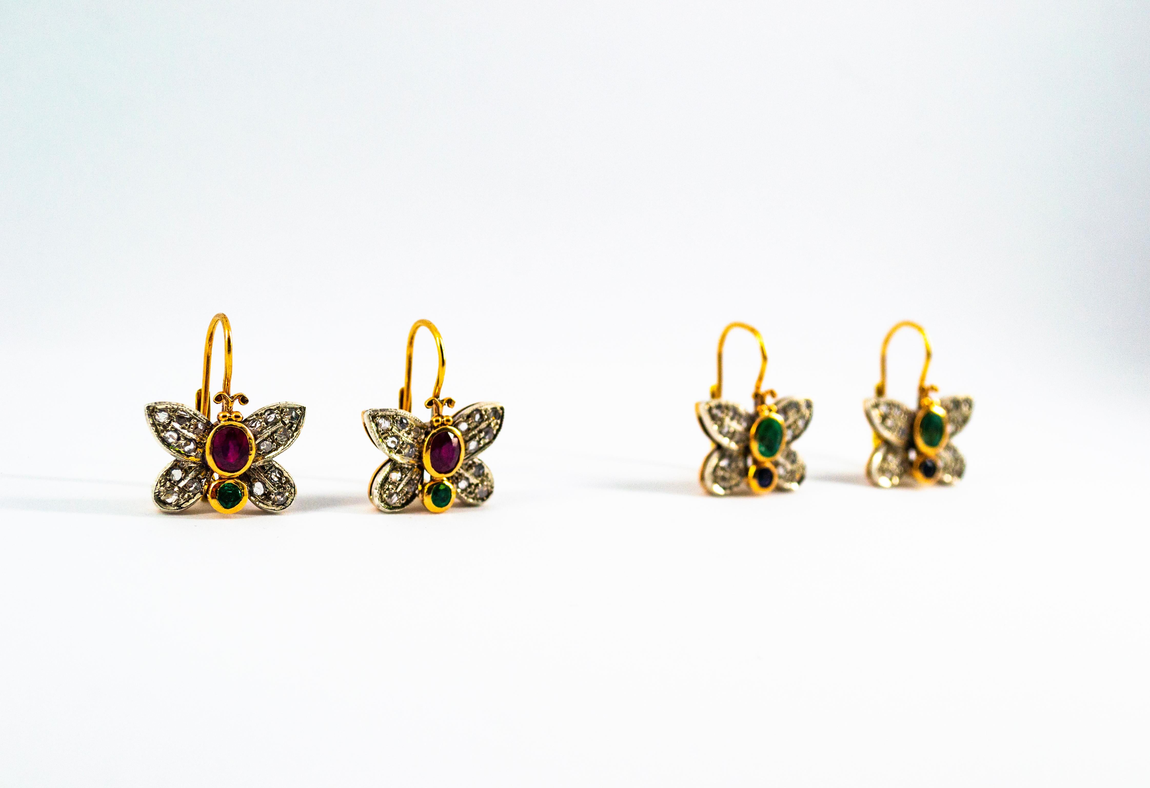 Boucles d'oreilles « papillon » en or jaune avec diamants blancs taille rose et émeraudes de 1,60 carat en vente 7