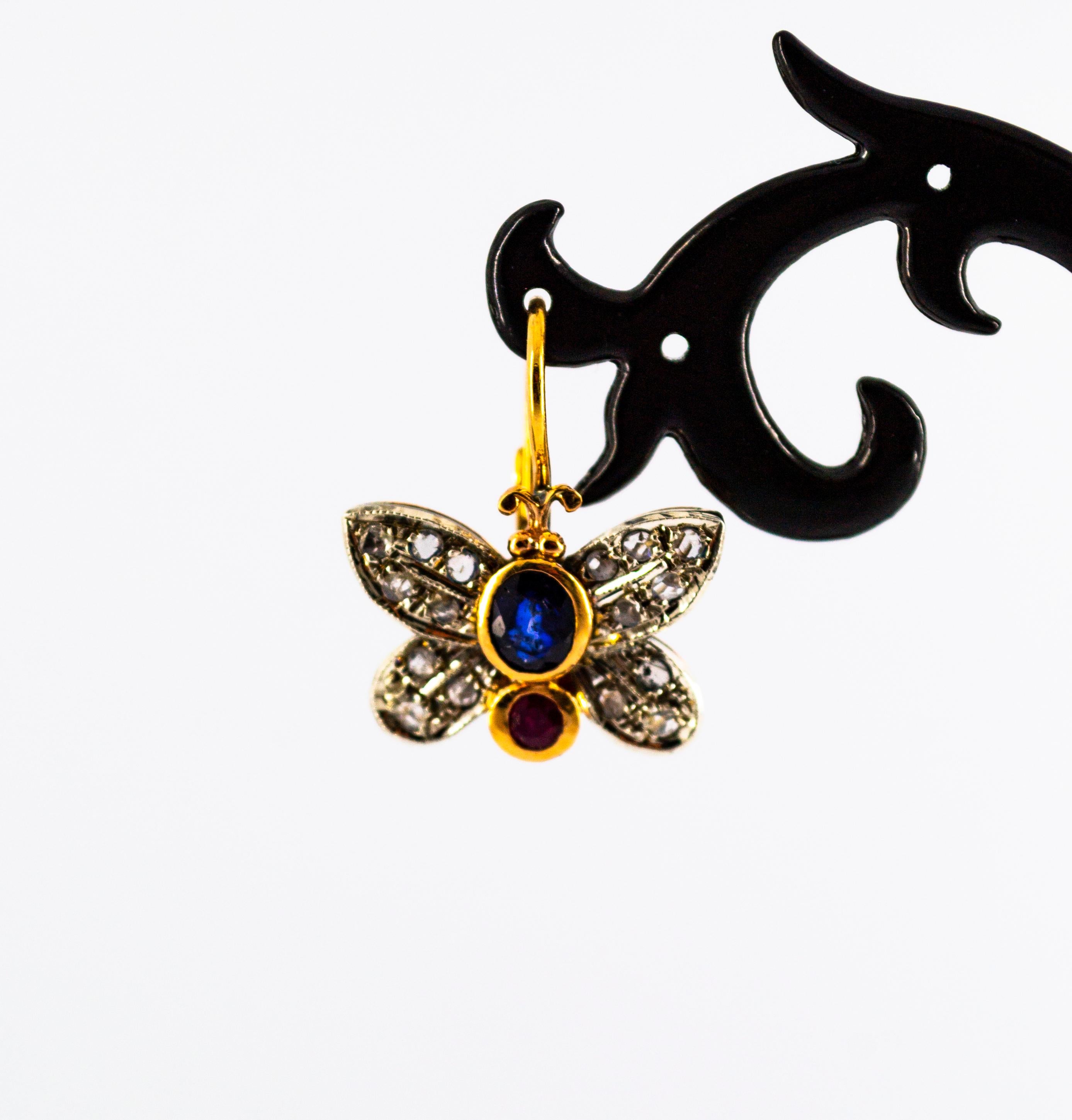 Boucles d'oreilles « papillon » en or jaune avec diamants blancs taille rose et émeraudes de 1,60 carat en vente 10