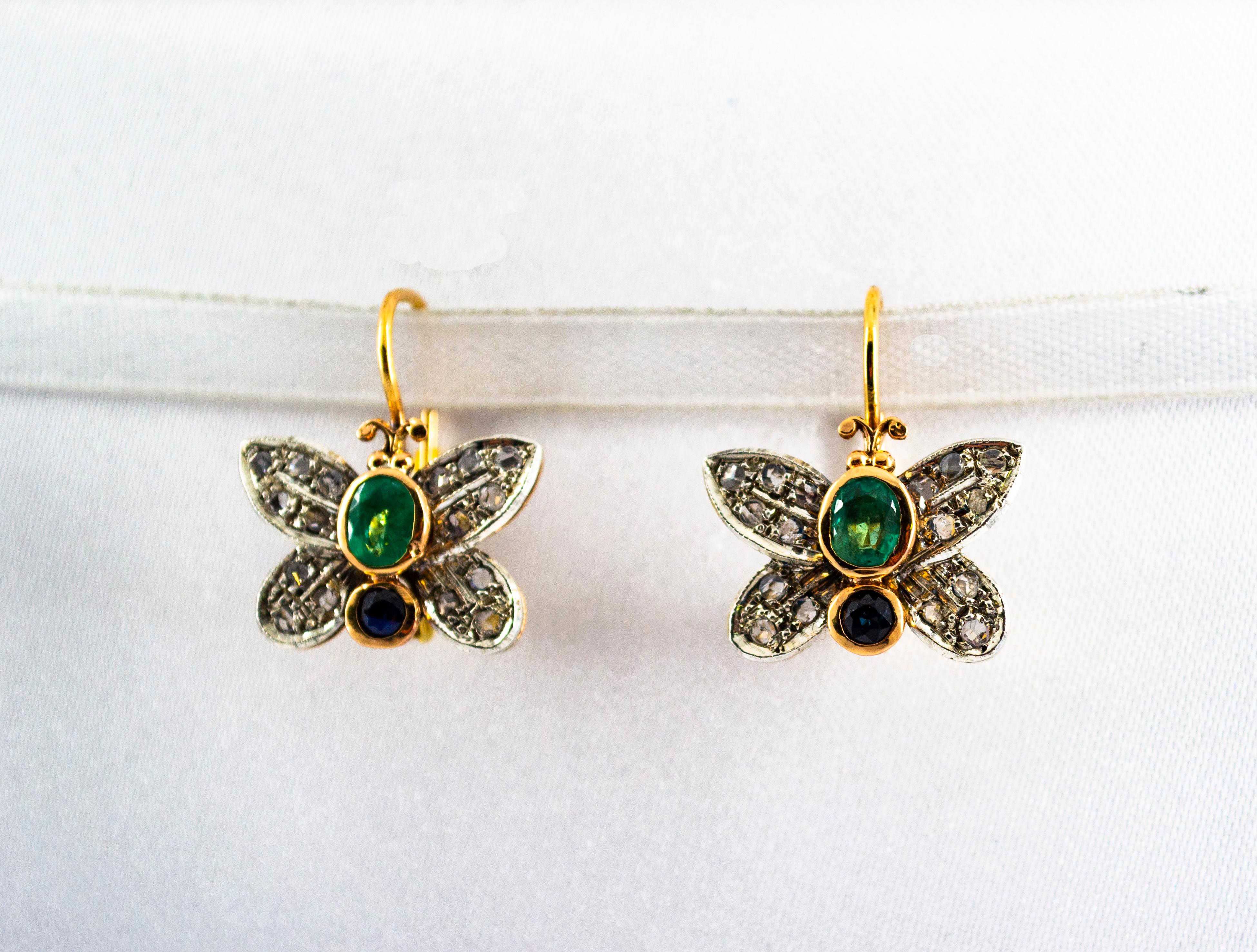 Boucles d'oreilles « papillon » en or jaune avec diamants blancs taille rose et émeraudes de 1,60 carat Neuf - En vente à Naples, IT