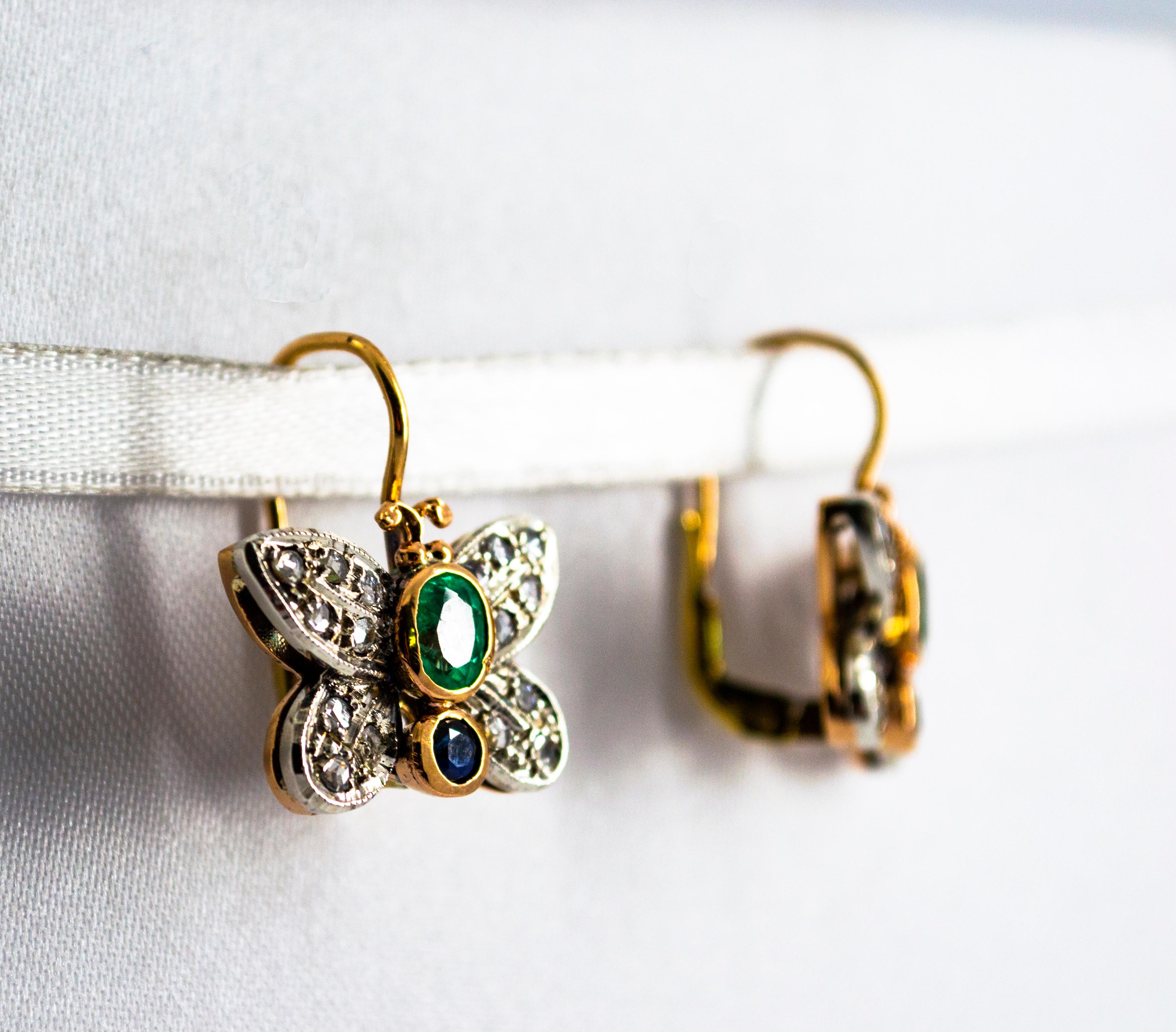 Boucles d'oreilles « papillon » en or jaune avec diamants blancs taille rose et émeraudes de 1,60 carat Unisexe en vente