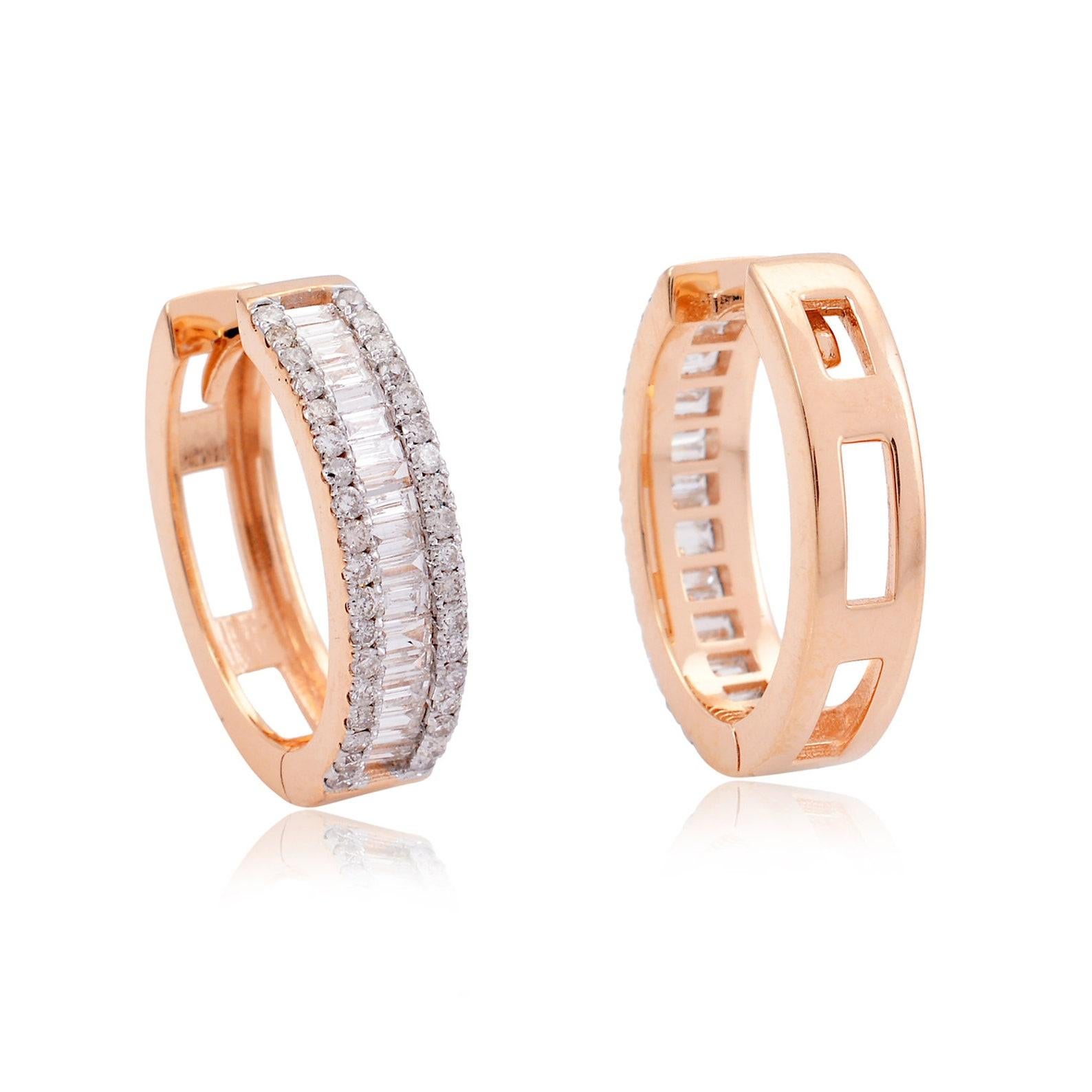 Contemporain Créoles en or 14 carats avec diamants baguettes de 1,60 carat en vente
