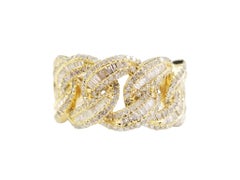 1.60 Carats Baguette Diamond Yellow Gold 14k Cuban Ring
