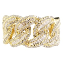 1.60 Carats Baguette Diamond Yellow Gold 14k Cuban Ring