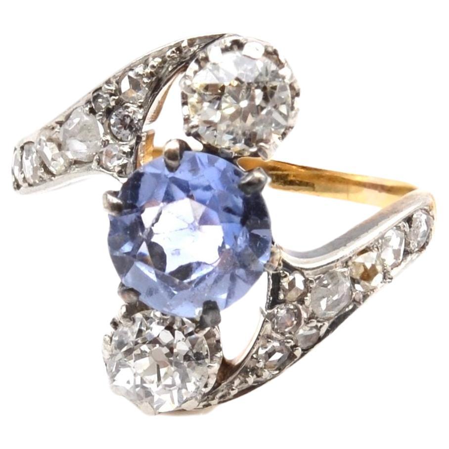  1.60 carats Ceylon sapphire and old cut diamonds ring For Sale