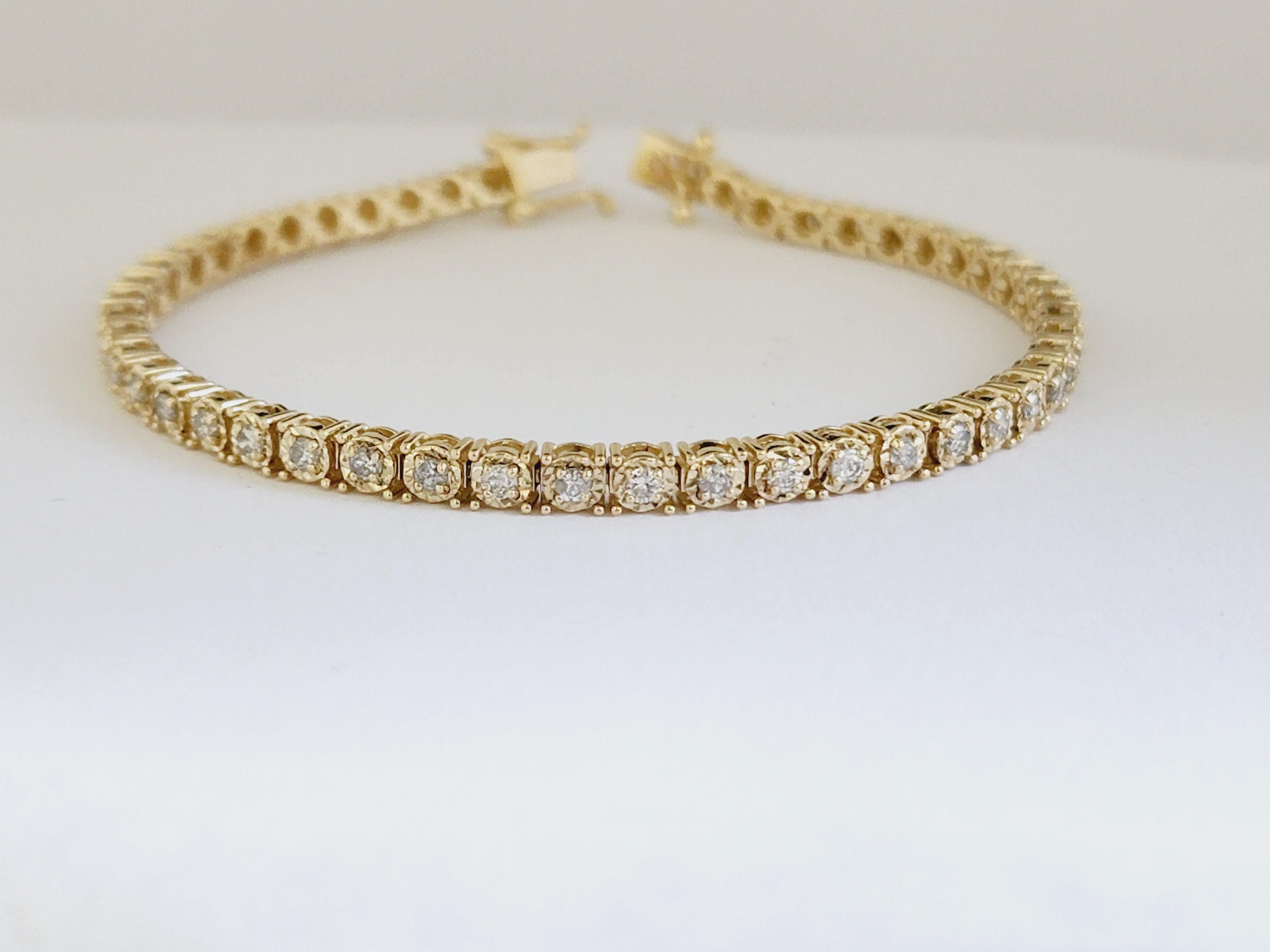 1.80 Carats Diamond Cut Miracle Illusion Tennis Bracelet 14 Karat Yellow Gold In New Condition In Great Neck, NY