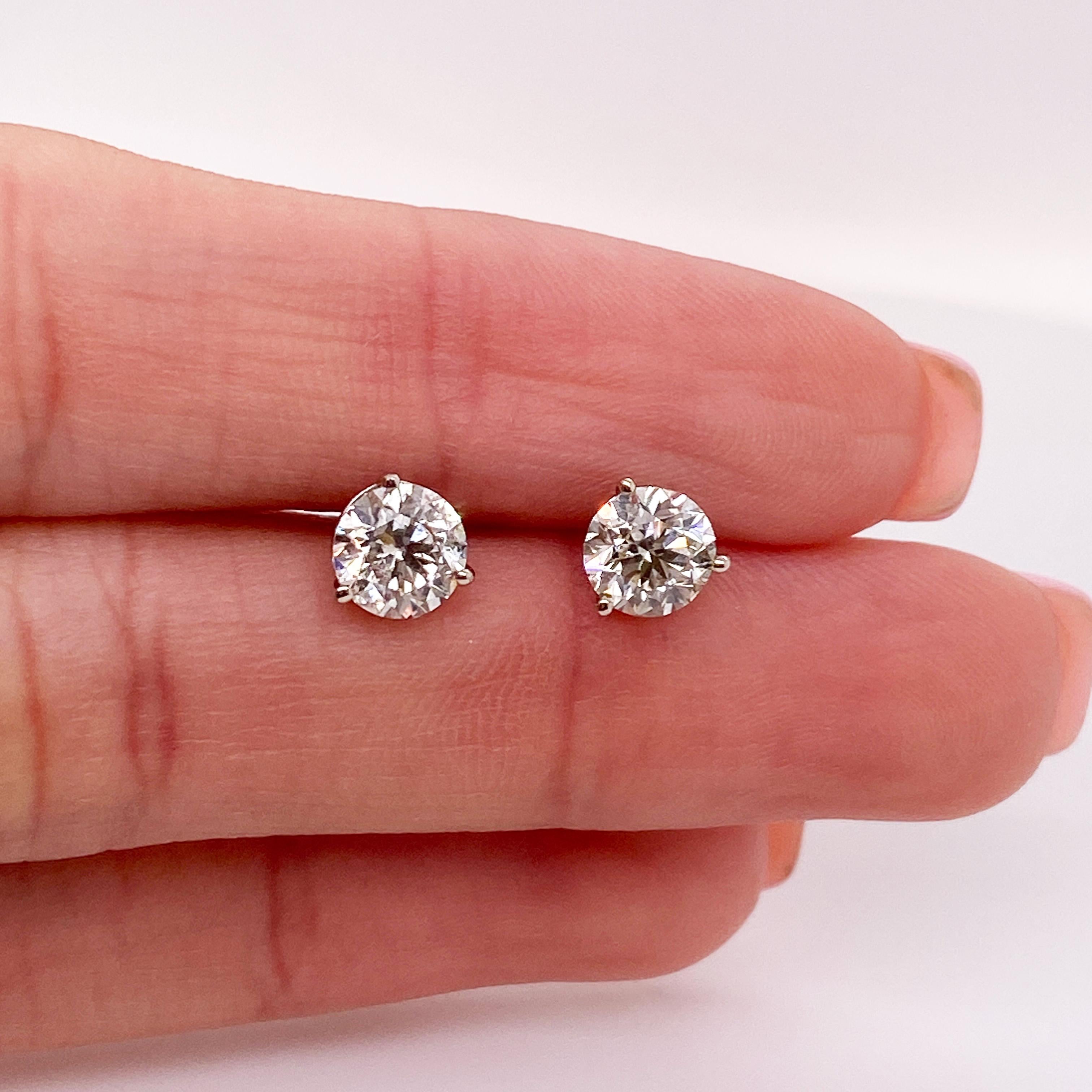 These stunning martini stud diamond earrings are perfect for any ear! Wear them alone or next to other favorite earrings. Martini studs are popular because they have a low profile close to the ear and still keep the stone proudly displayed for