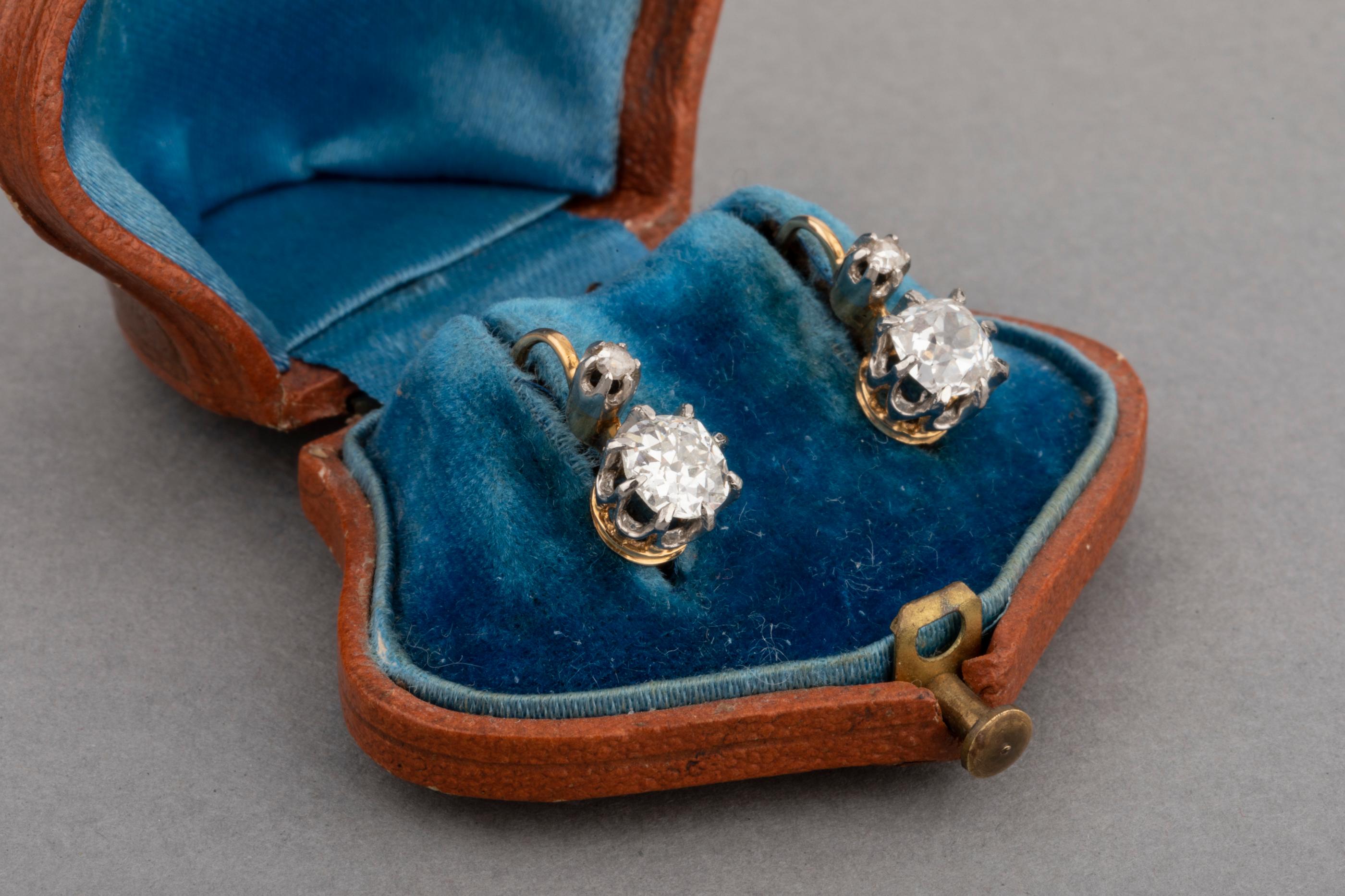 Women's 1.60 Carat Diamonds Antique Belle Époque Earrings