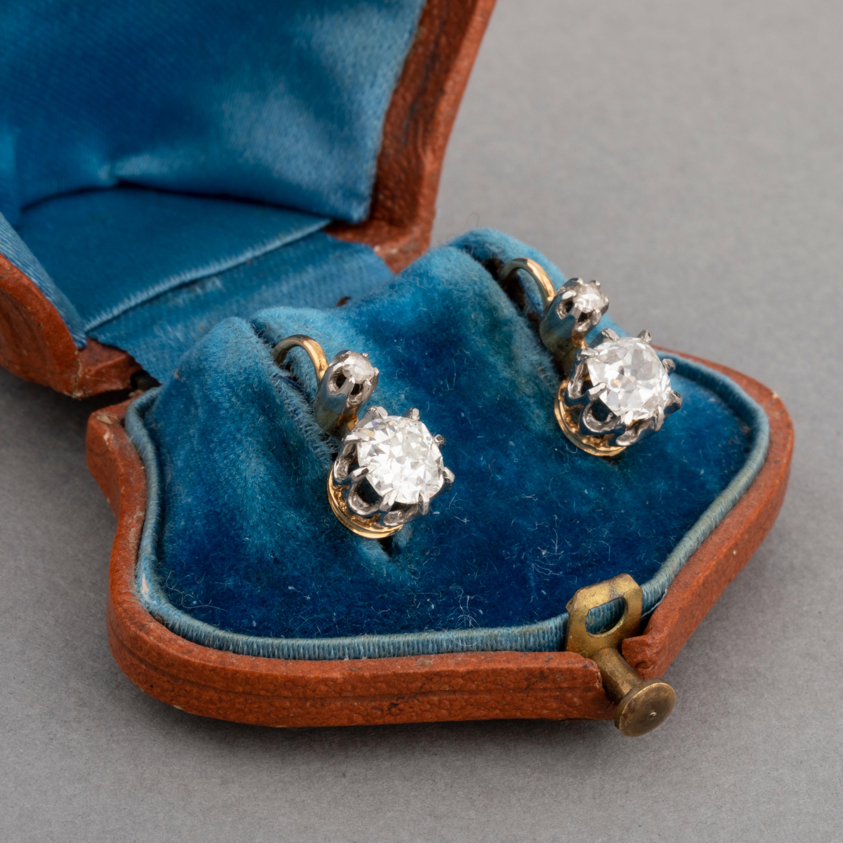 1.60 Carat Diamonds Antique Belle Époque Earrings 1