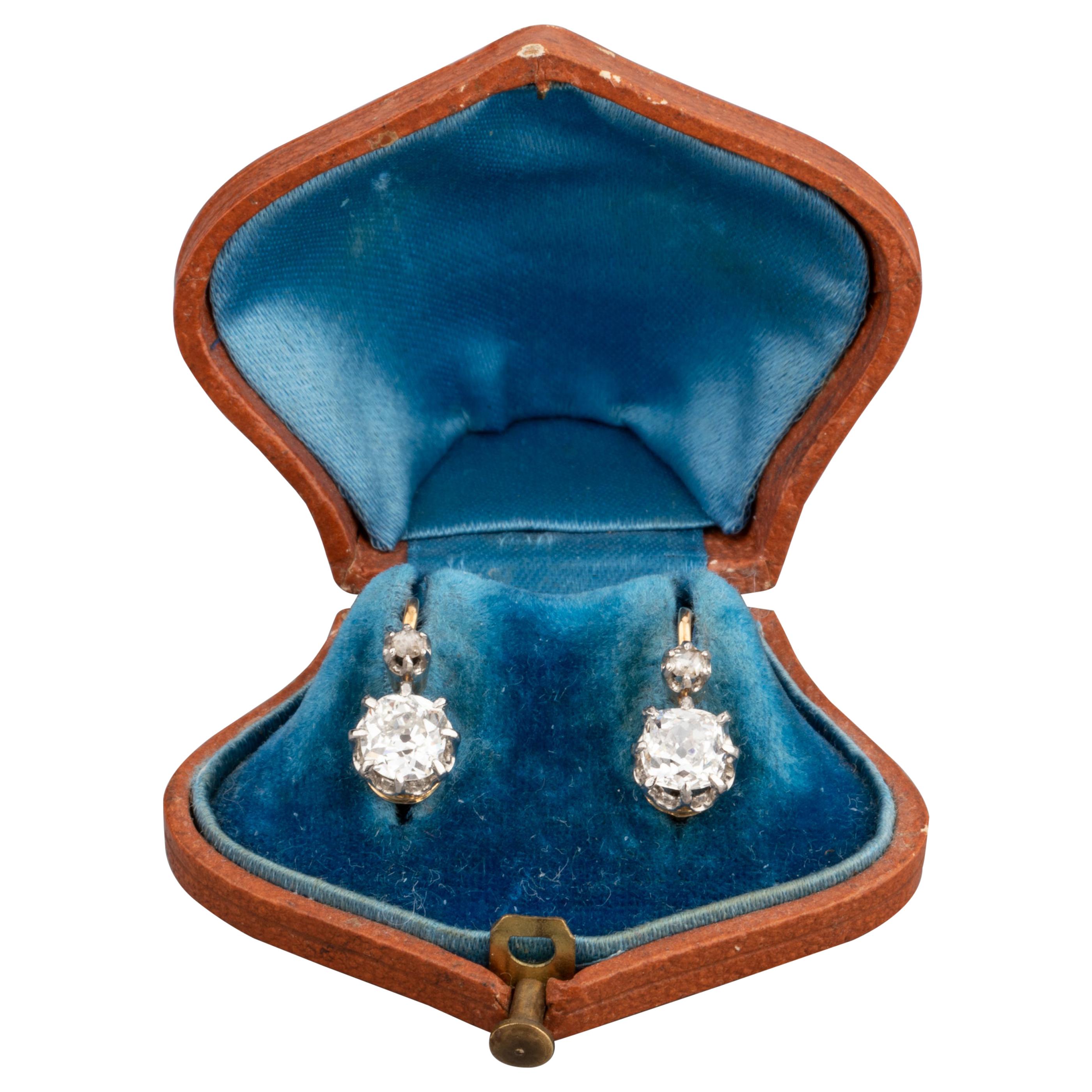 1.60 Carat Diamonds Antique Belle Époque Earrings