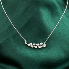 1.60 Carats Handmade Pear Diamond Curved Bar Necklace 18K White Gold
