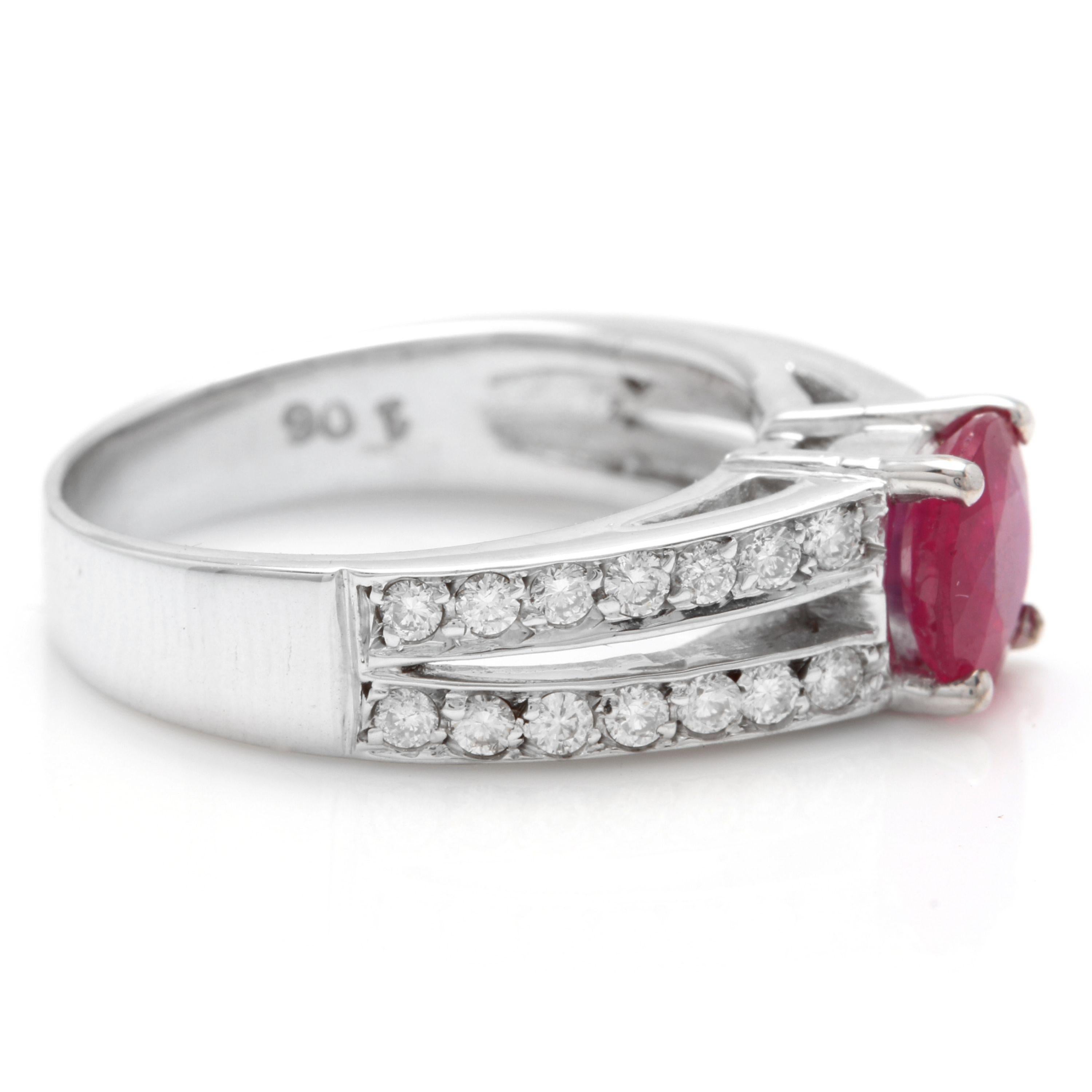 Mixed Cut 1.60 Carat Impressive Red Ruby and Natural Diamond 14 Karat White Gold Ring For Sale