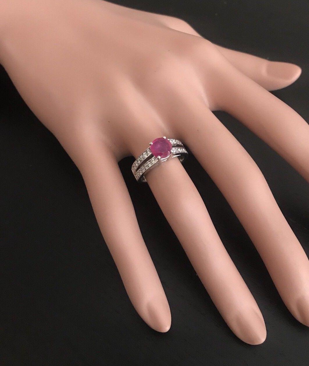 1.60 Carat Impressive Red Ruby and Natural Diamond 14 Karat White Gold Ring For Sale 1