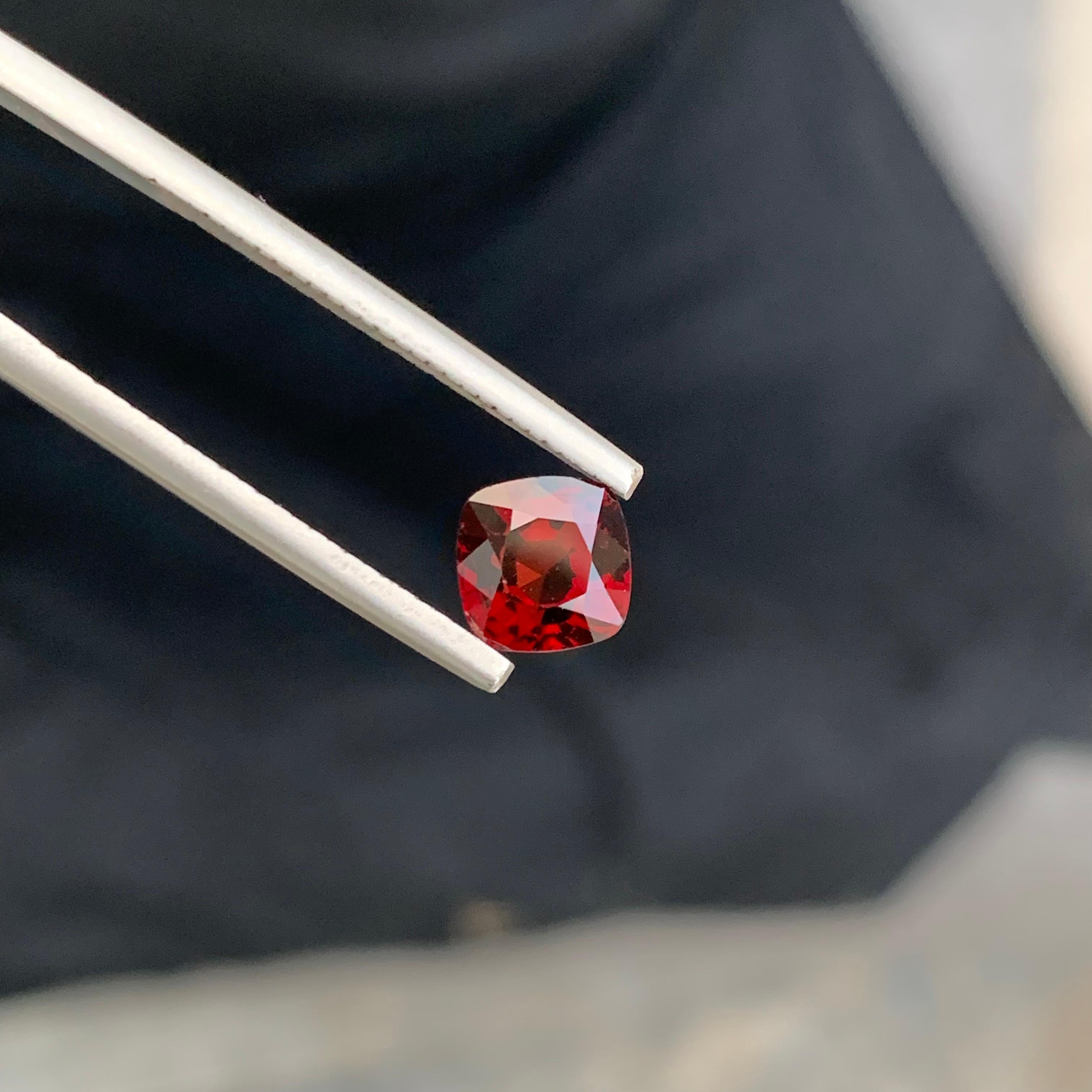 Loose Spinel
Weight: 1.60 Carats 
Dimension: 6.3x6.2x4.5 Mm
Origin: Burma / Myanmar
Treatment: Non
Color: Red
Shape: Cushion 
certificate: on demand
Red spinel is a mesmerizing gemstone known for its rich and vivid crimson hues, often mistaken for