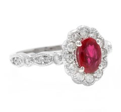 1,60 Karat natürlicher roter Rubin und Diamant 14 Karat massiver Weißgold Ring
