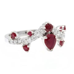 1.30 Carat Natural Red Ruby and Diamond 14 Karat Solid White Gold Ring