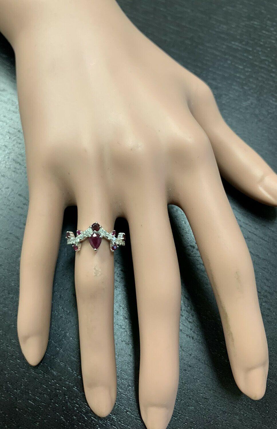 1.30 Carat Natural Red Ruby and Diamond 14 Karat Solid White Gold Ring For Sale 1