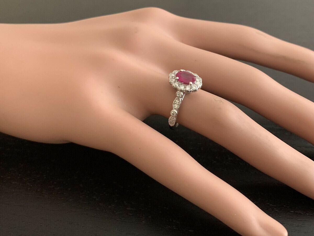 1.60 Carat Natural Red Ruby and Diamond 14 Karat Solid White Gold Ring For Sale 1
