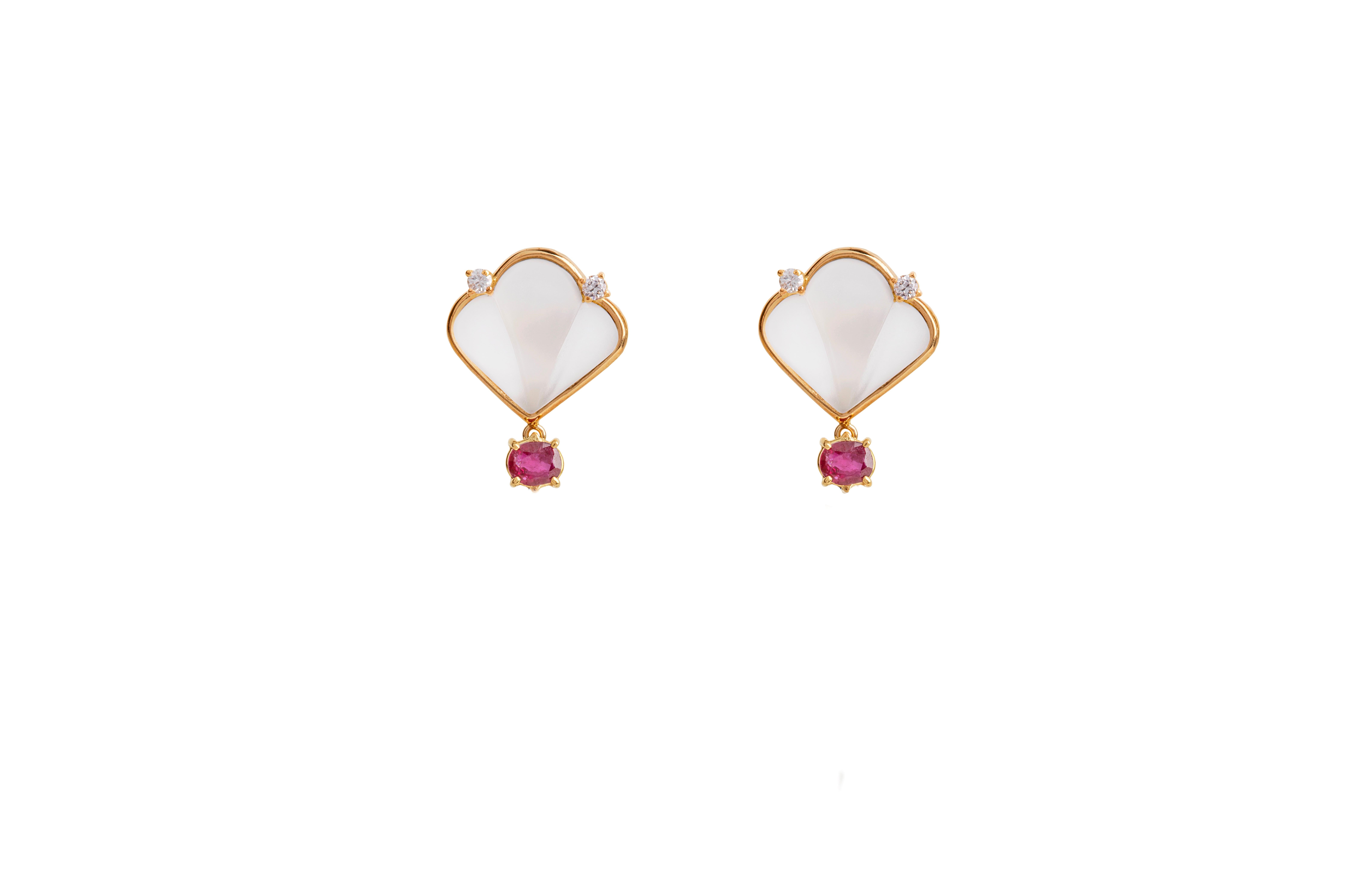 1, 60 Carats Ruby Oval cut Diamonds 18K Yellow Gold Rock Crystal Stud Earrings For Sale 1
