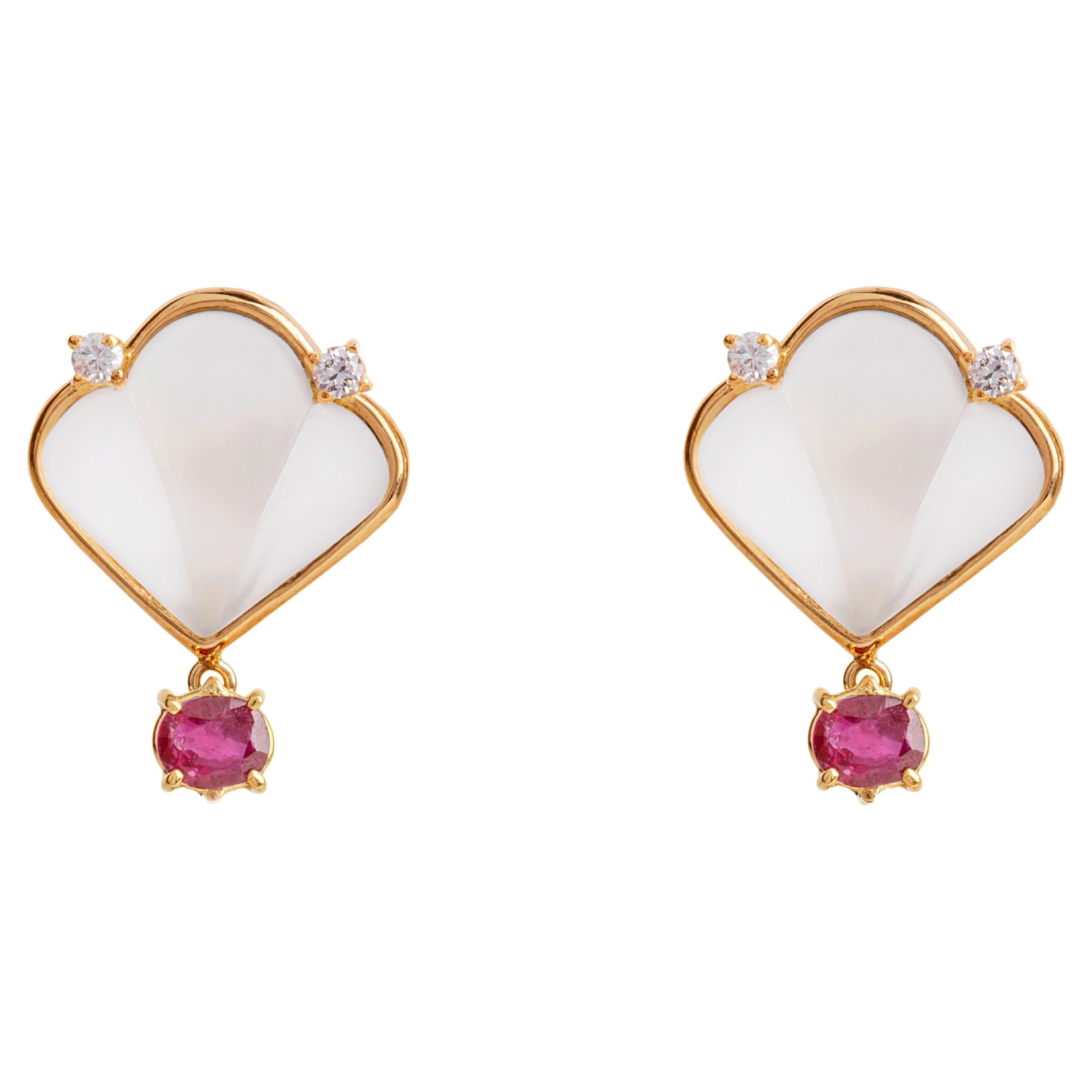 1, 60 Carats Ruby Oval cut Diamonds 18K Yellow Gold Rock Crystal Stud Earrings For Sale