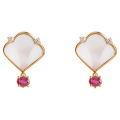 1, 60 Carats Ruby Oval cut Diamonds 18K Yellow Gold Rock Crystal Stud Earrings