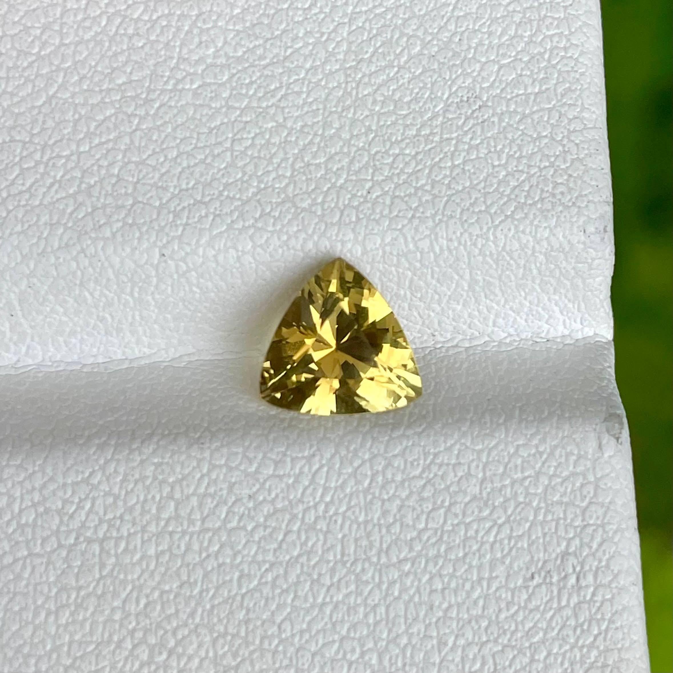 Weight 1.60 carats 
Dimensions 7.6x7.5x4.9 mm 
Treatment none 
Origin Sri Lanka 
Clarity VVS
Shape triangular 
Cut trilliant 



This exquisite 1.60 carat yellow Chrysoberyl gemstone is a natural marvel from the rich gem reserves of Sri Lanka.