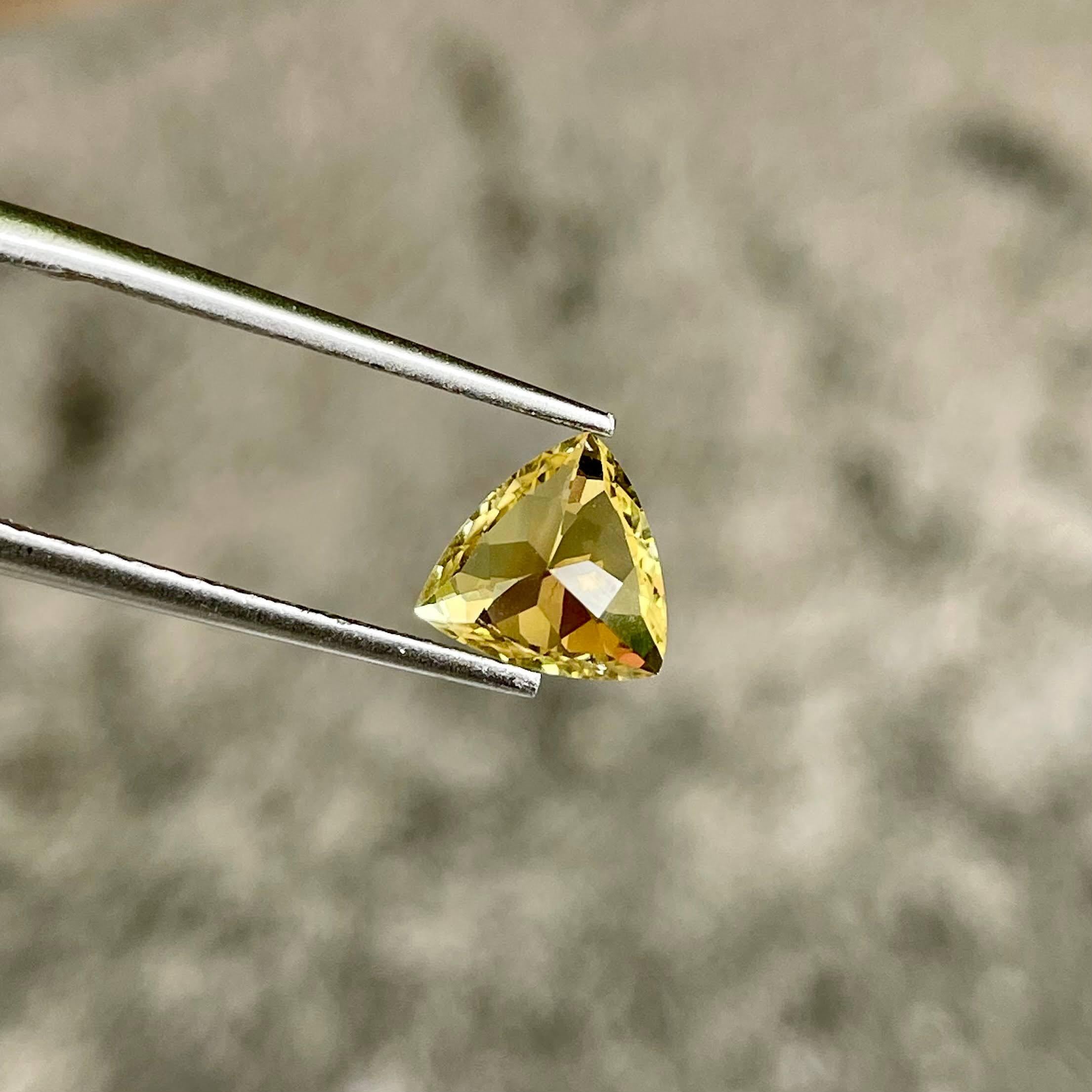 Women's or Men's 1.60 Carats Yellow Chrysoberyl Stone Trilliant Cut Natural Sri Lankan Gemstone For Sale