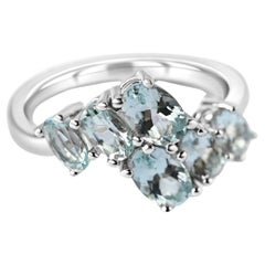 Used 1.60 Ct Aquamarie Ring 925 Sterling Silver Rhodium Plated Bridal Rings