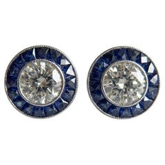 1.60 ct GIA-Certified Diamond and Sapphire Stud Earrings in 18k White Gold