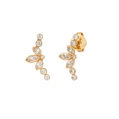 1.60 CT Marquise & Round Diamond Bezel Set Curved Ear Climber Earrings 18K Gold
