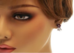 1.60 CT Natural Ruby & 0.45 CT Diamonds in 18K White Gold Flower Earrings