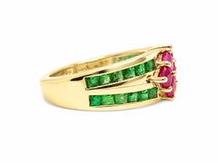 1.60 Ct Natural Ruby Cluster Mens Ring 14K Gold Ruby Emerald Band Unique Design
