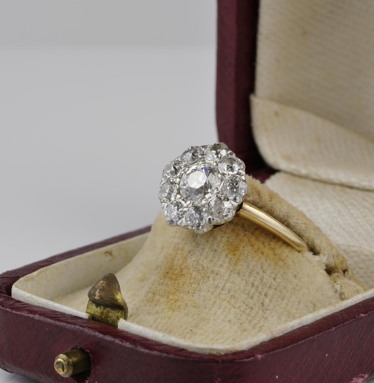 Women's 1.60 Carat Old Mine Cut Diamond Rare Engagement Cluster Ring