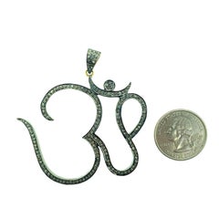 1.60 Carat Pave Diamond Om Pendant in Oxidized Sterling Silver and 14 Karat Gold
