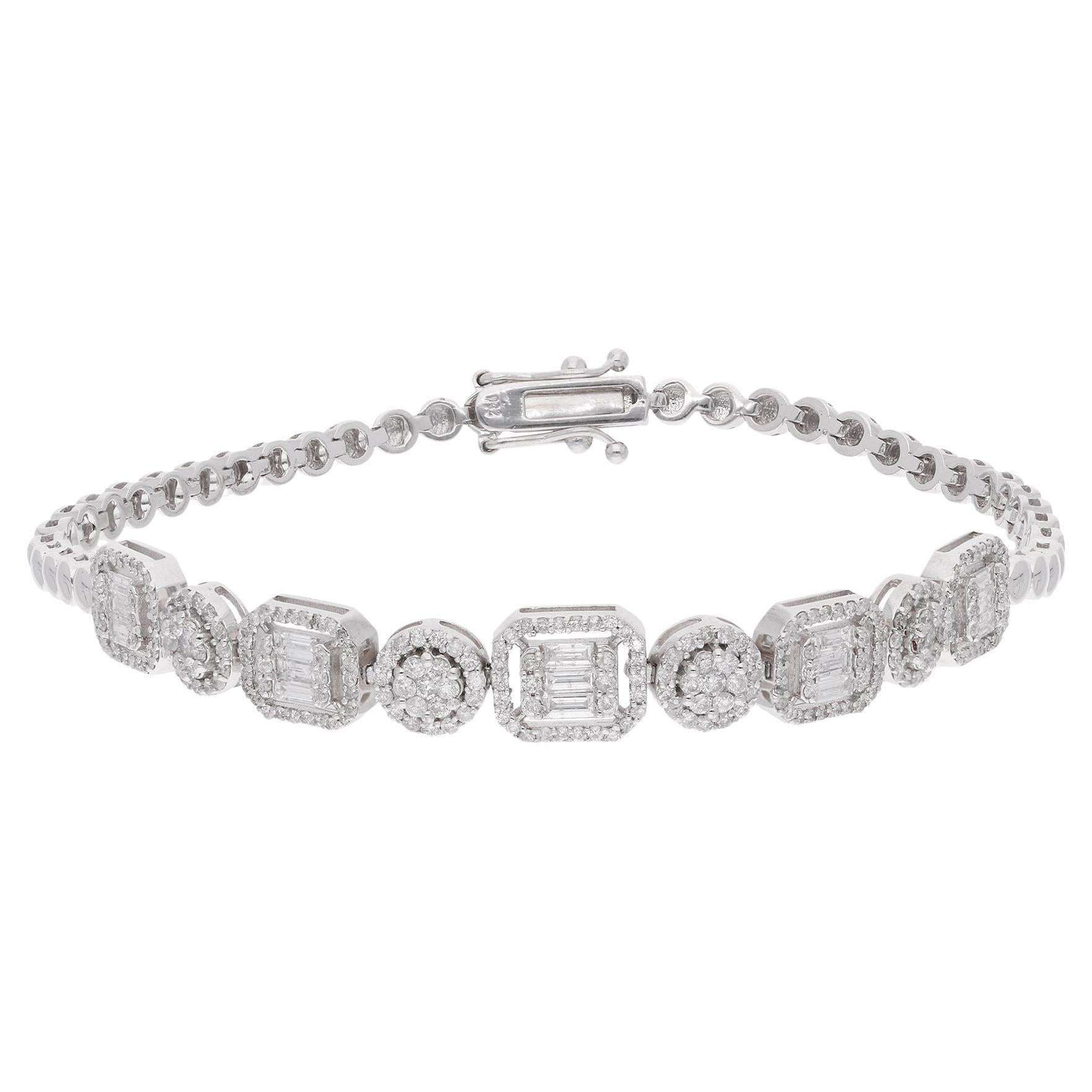 1.60 Ct SI Clarity HI Color Baguette Diamond Charm Bracelet 18 Karat White Gold For Sale