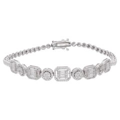 1.60 Ct SI Clarity HI Color Baguette Diamond Charm Bracelet 18 Karat White Gold