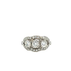 1.78 Cttw Vintage Three Stone Diamond Ring in 14K White Gold