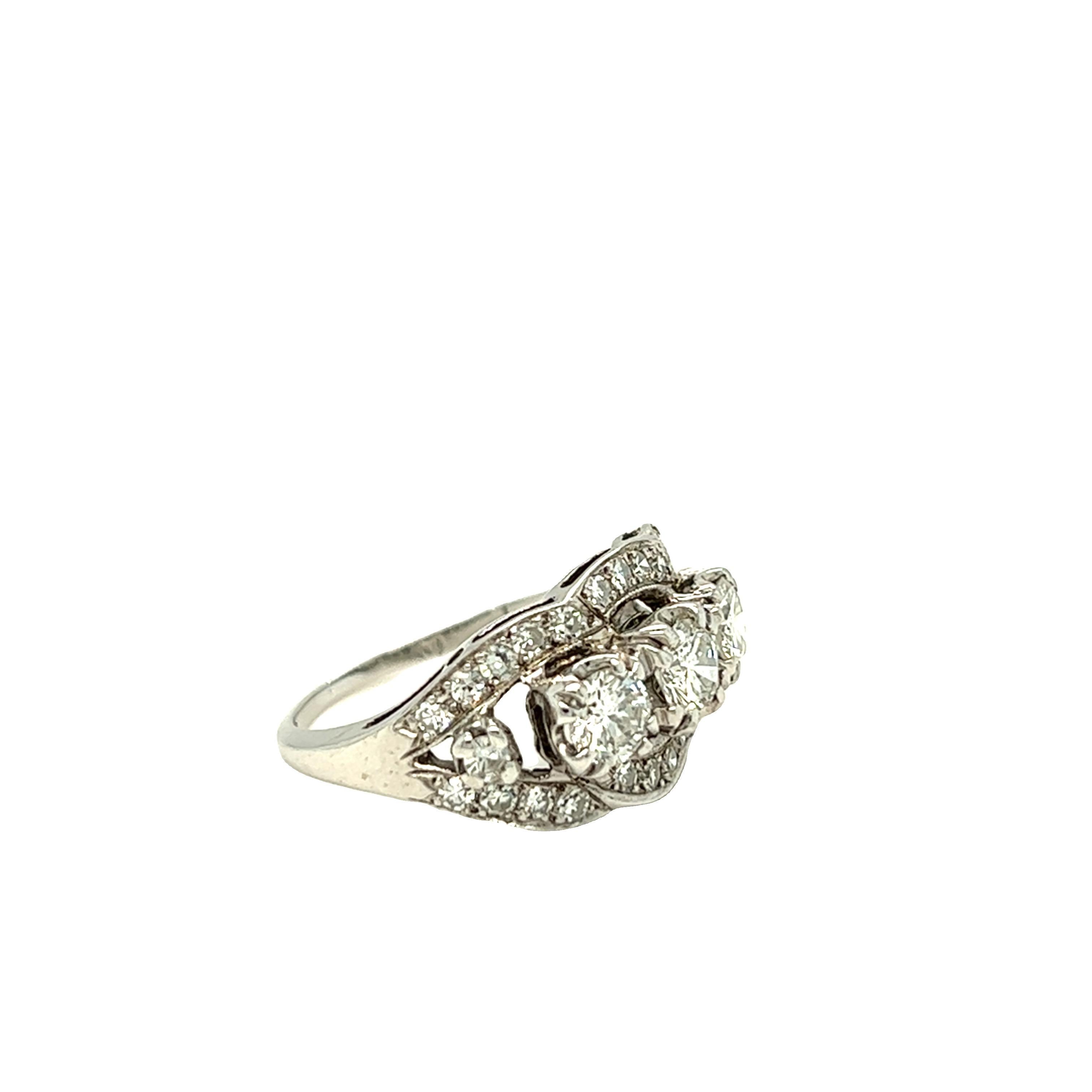 1.78 Cttw Vintage Three Stone Diamond Ring in 14K White Gold In Good Condition For Sale In beverly hills, CA