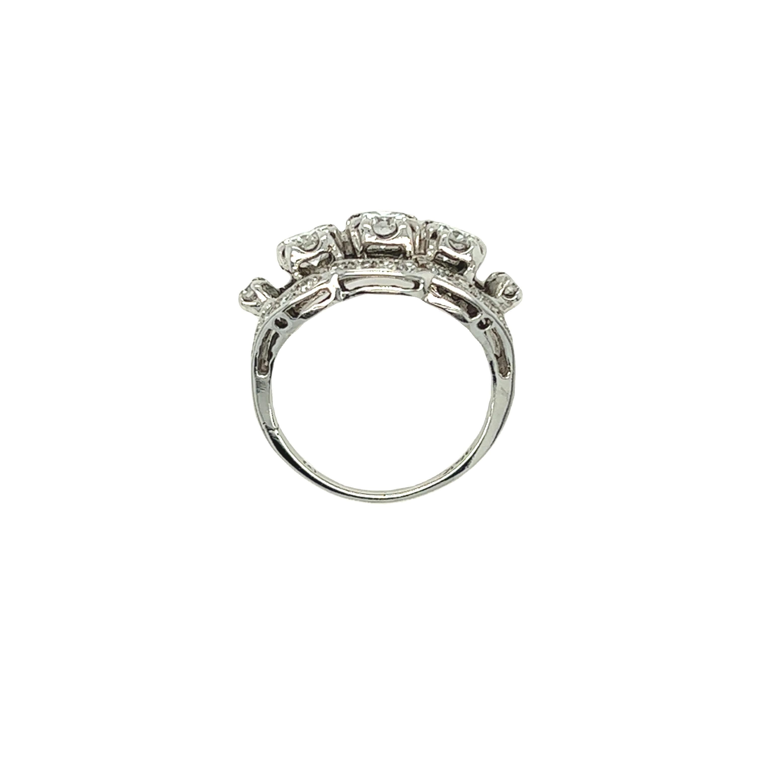 1.78 Cttw Vintage Three Stone Diamond Ring in 14K White Gold For Sale 1