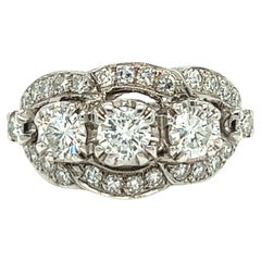 1.78 Cttw Vintage Three Stone Diamond Ring in 14K White Gold