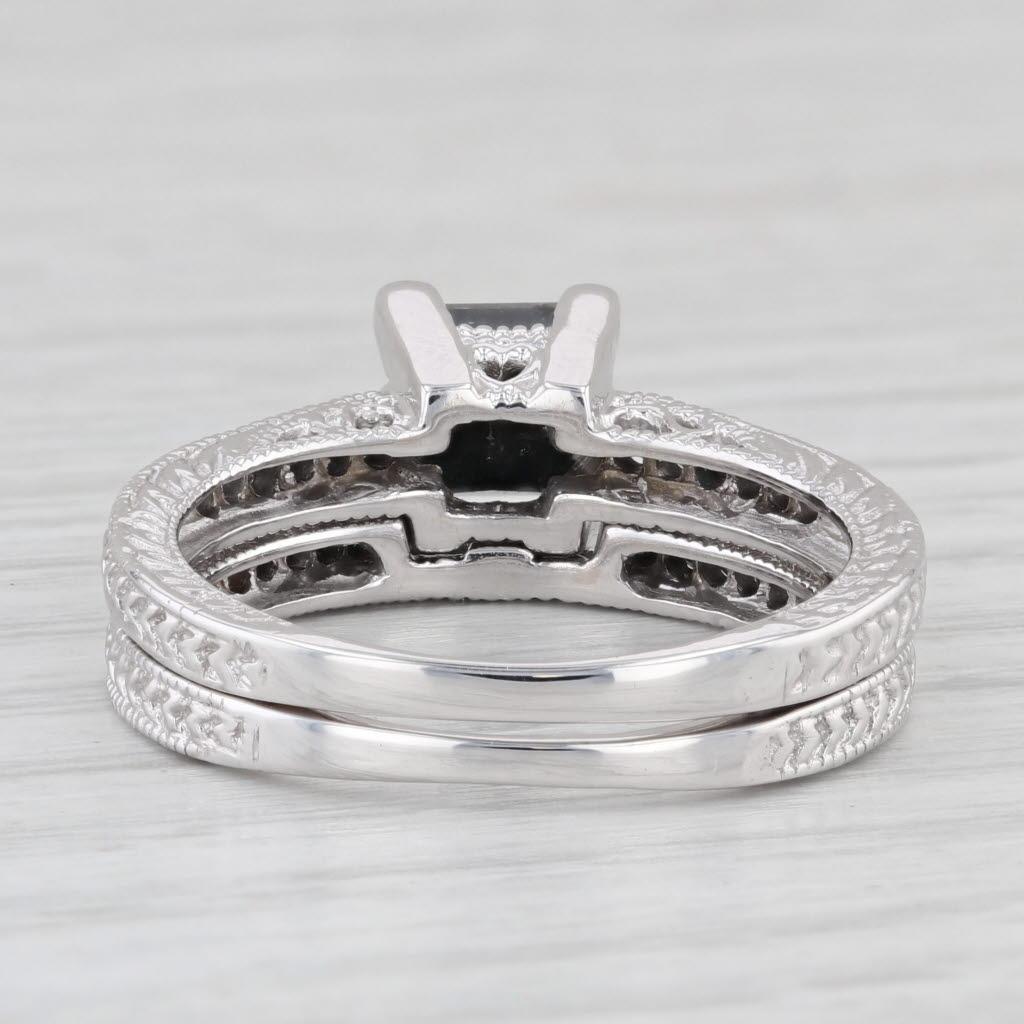 1.60 ctw Black Diamond Engagement Ring Wedding Band Set 14K White Gold Size 9.25 5