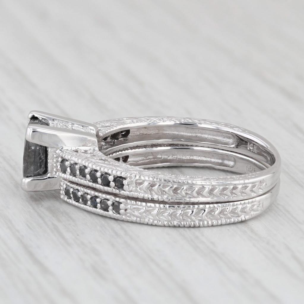 1.60 ctw Black Diamond Engagement Ring Wedding Band Set 14K White Gold Size 9.25 4