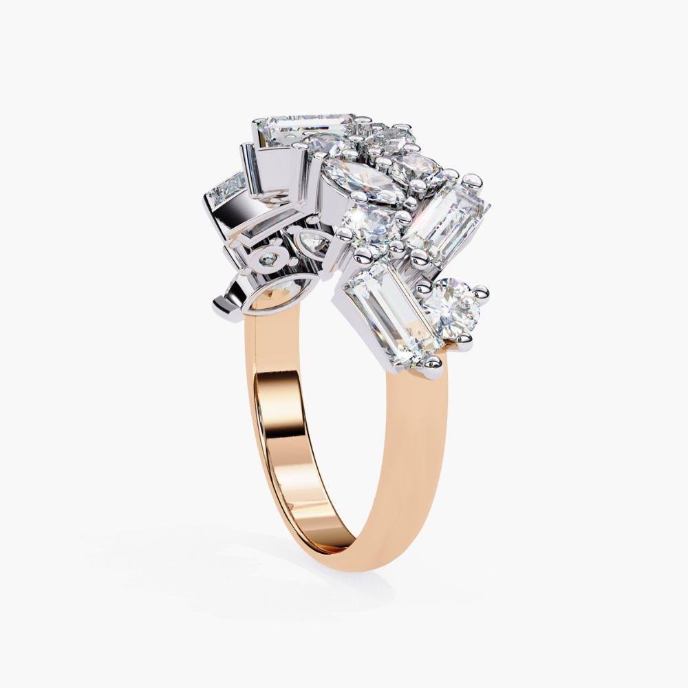 1.60 Ctw Cluster Diamond Ring Half-Eternity Band 14K Gold For Sale 4