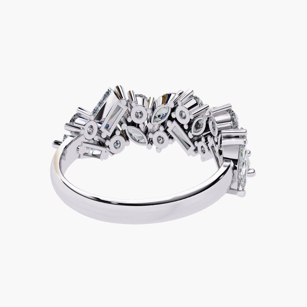 Contemporary 1.60 Ctw Cluster Diamond Ring Half-Eternity Band 14K Gold For Sale