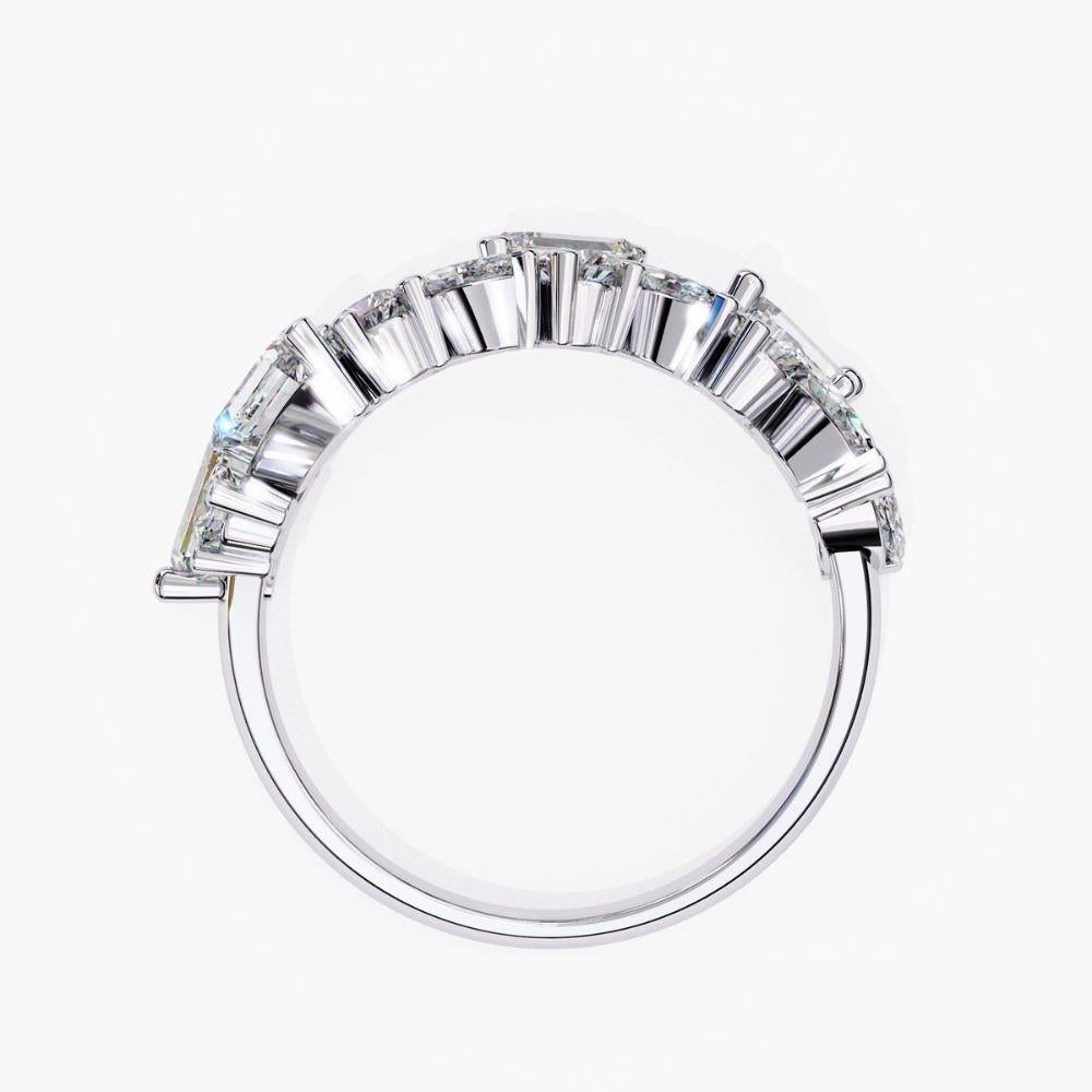 Marquise Cut 1.60 Ctw Cluster Diamond Ring Half-Eternity Band 14K Gold For Sale