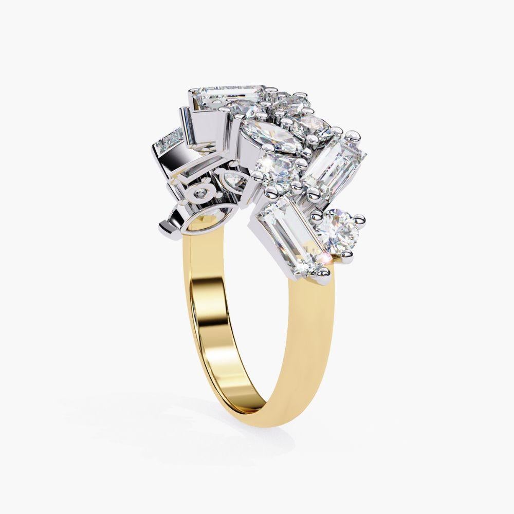 Women's 1.60 Ctw Cluster Diamond Ring Half-Eternity Band 14K Gold For Sale