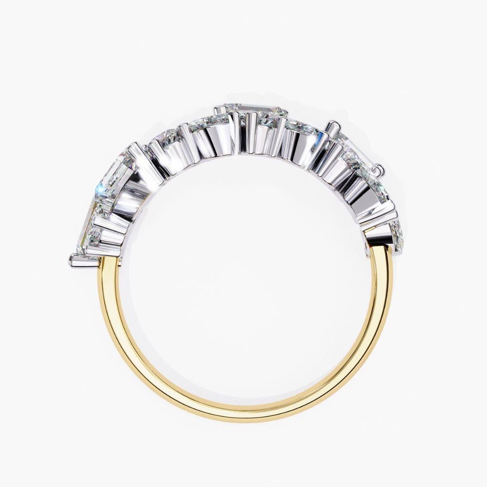 1.60 Ctw Cluster Diamond Ring Half-Eternity Band 14K Gold For Sale 2