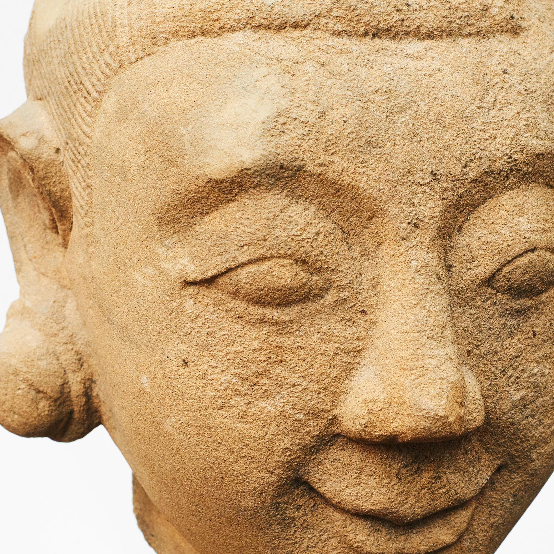 18th Century and Earlier 1600-1700th Century Burmese Sculpture of Female Head Carved in Sandstone For Sale
