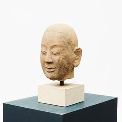 16th-17th Century Burmese Temple Buddha Head in Sandstone
